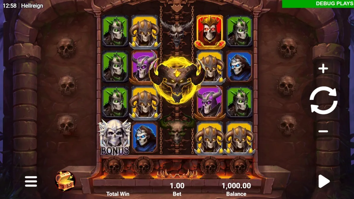 Tampilan visual slot Hellreign Scatter Magnet dengan tema dunia bawah yang kelam