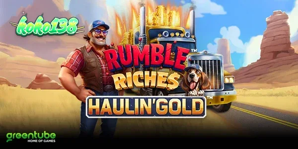 Tampilan visual truk dan elemen emas dalam permainan slot Rumble Riches Haulin Gold